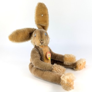Steiff Rabbit Lulac 17 inches with IDs vintage 1952 to 1964 jointed dangling limbs