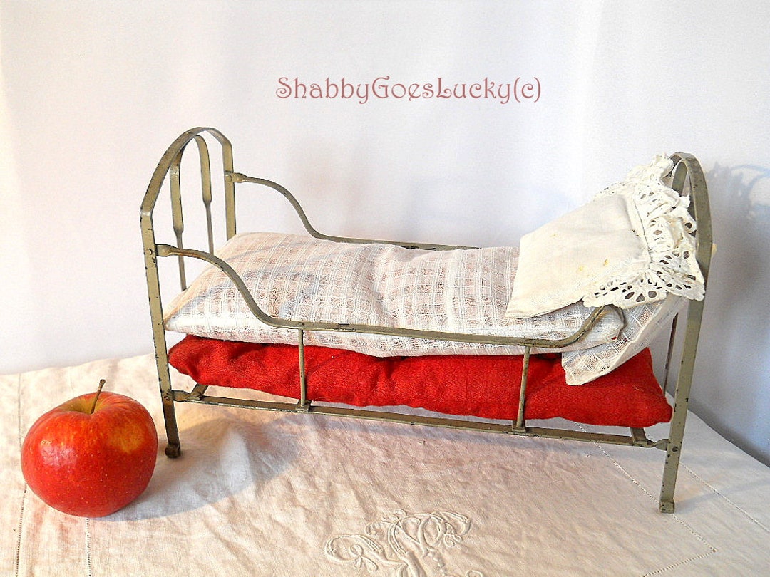 Antique Doll Crib Bed Cot 1910s With Original Bedding Made of