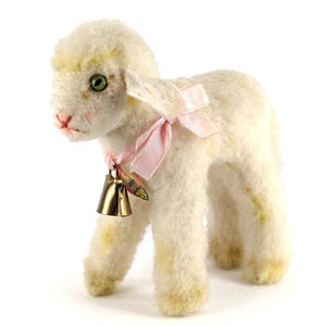 Agneau Steiff avec carte d'identité produit de 1968 à 1976, peluche Lamby en laine blanche, debout 6 pouces