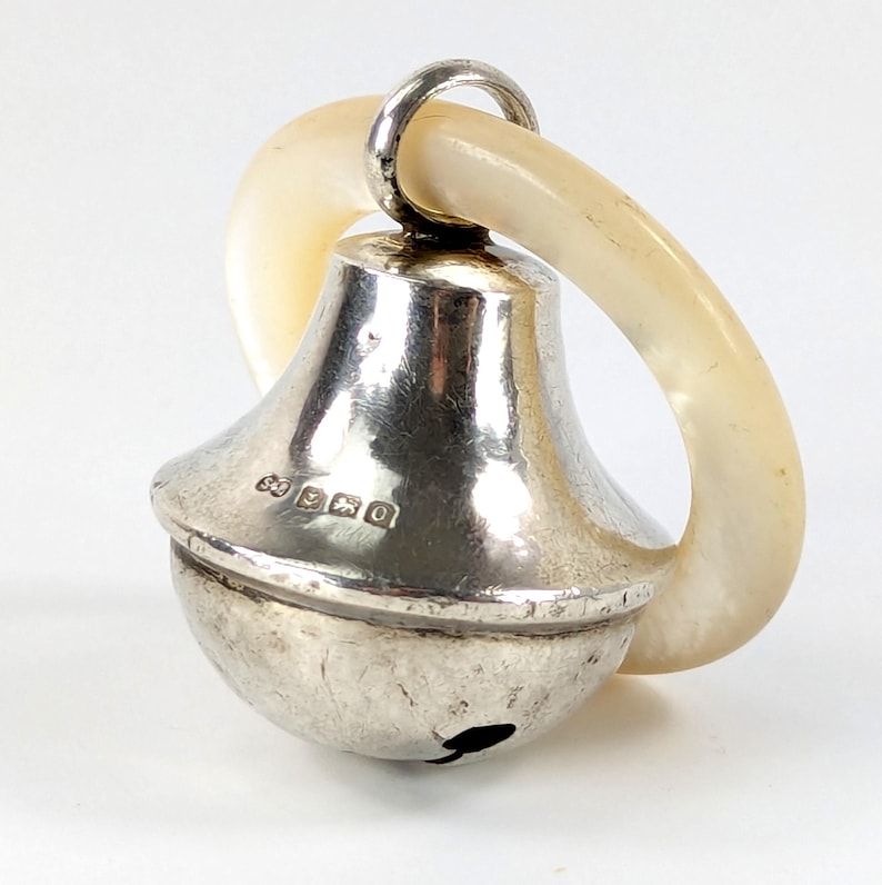 Hallmark Baby Rattle Antique English Sterling Silver Baby Rattle Bell 1913 Birmingham ...