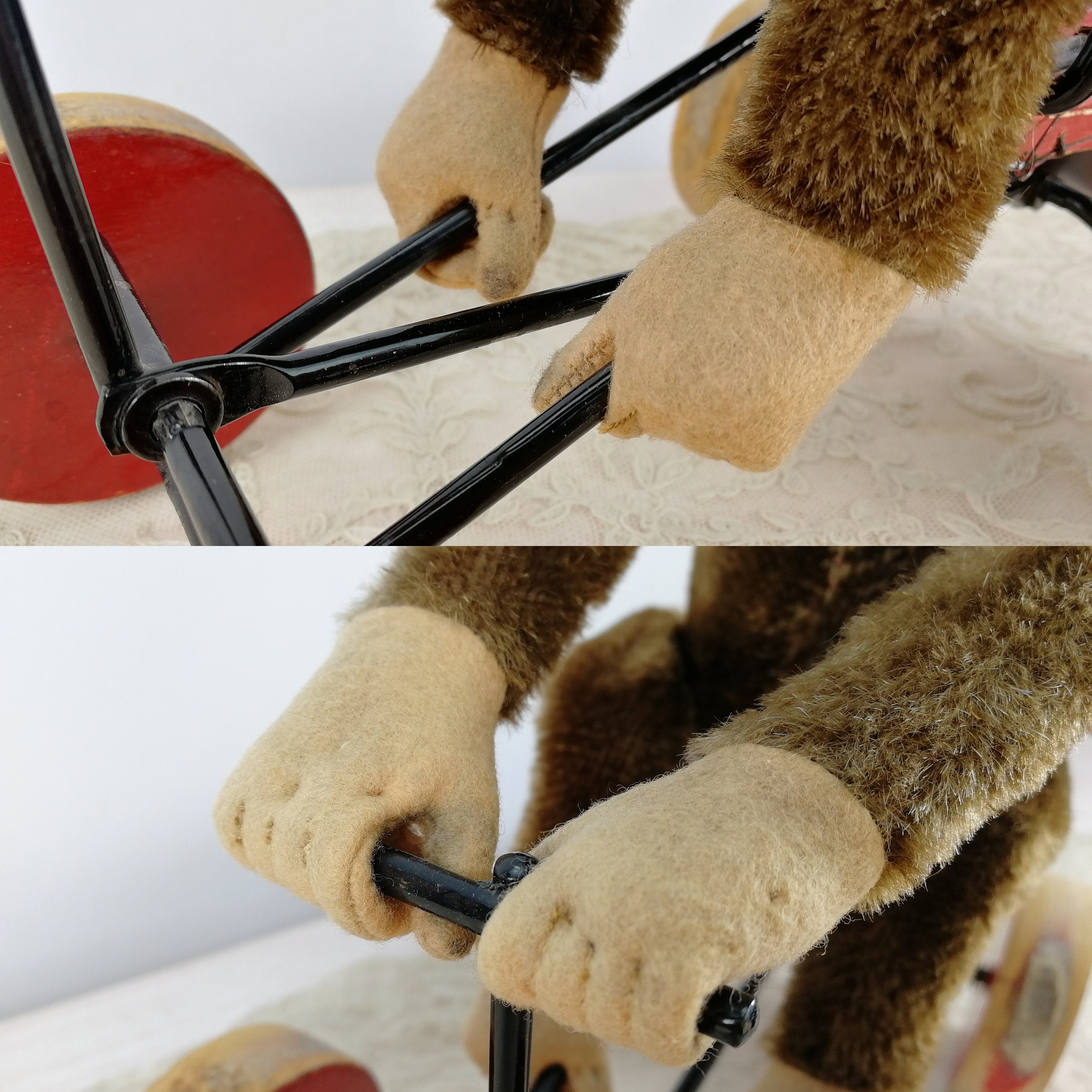 Steiff Mohair Monkey With Ids Sitting on Carriage Vintage 1949 to