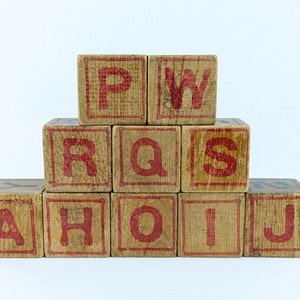 Bloques de letras del alfabeto Juego de madera vintage de 10 ladrillos de guardería