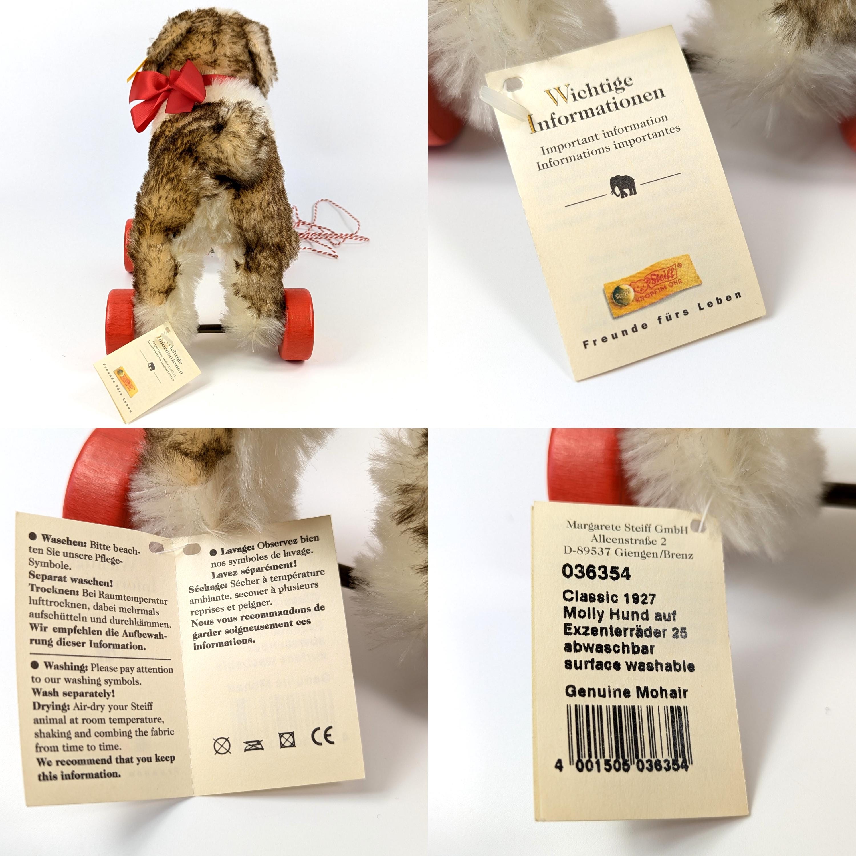 Steiff Dog Classic Molly 1927 on Wheels Mint 10 Inches Vintage