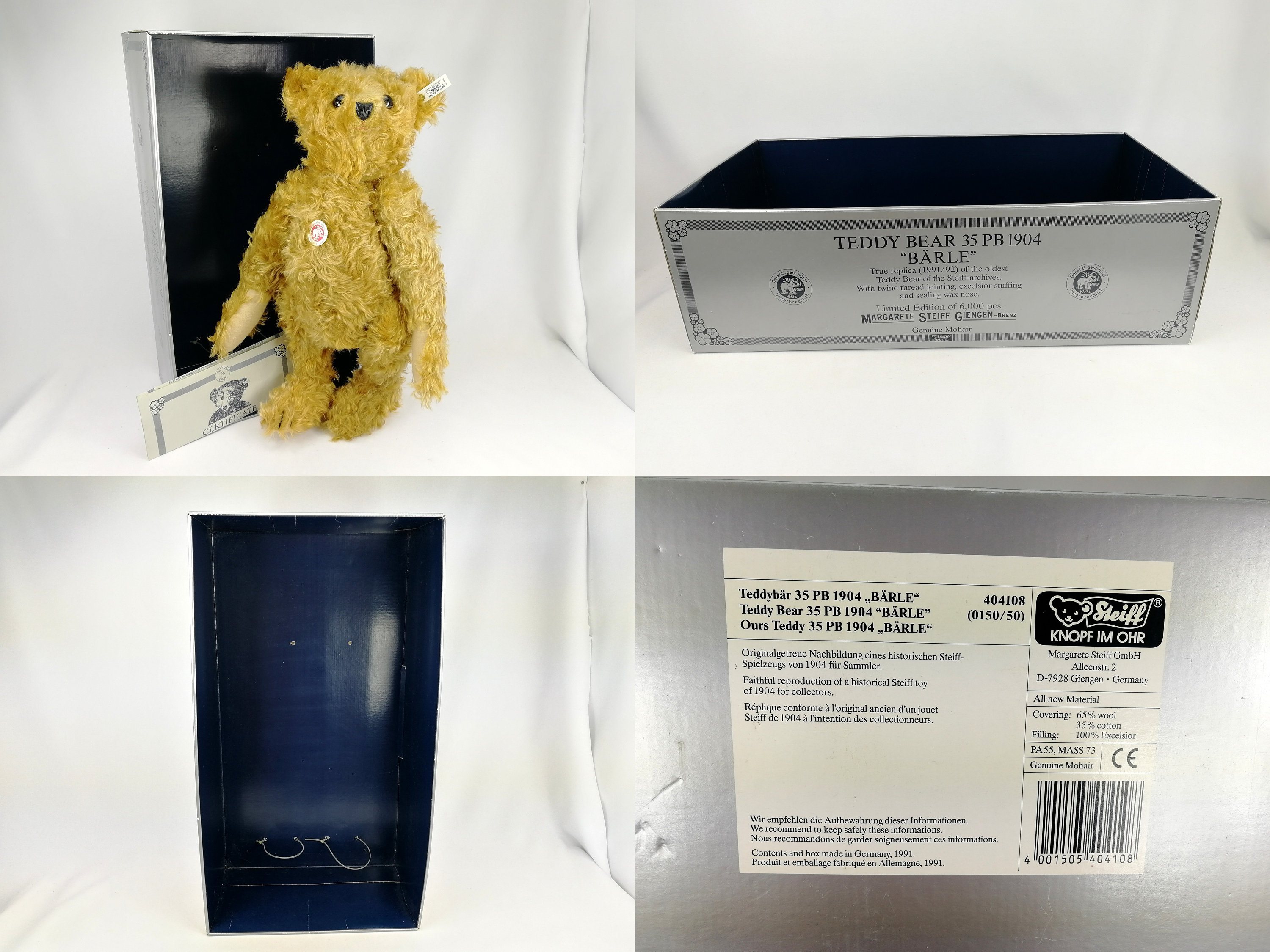 シュタイフ テディベア ベールレ 35PB 1904年製 レプリカ 1992年