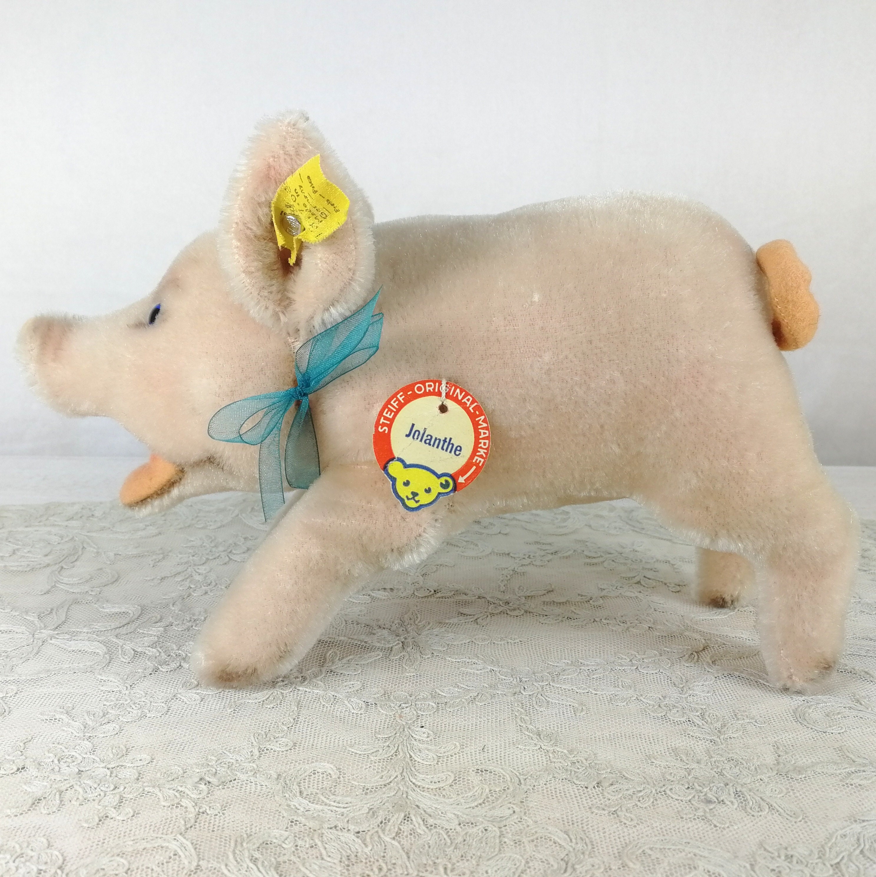 Steiff Pig Jolanthe All Ids Blue Glass Eyes 7 Inches Vintage 1960
