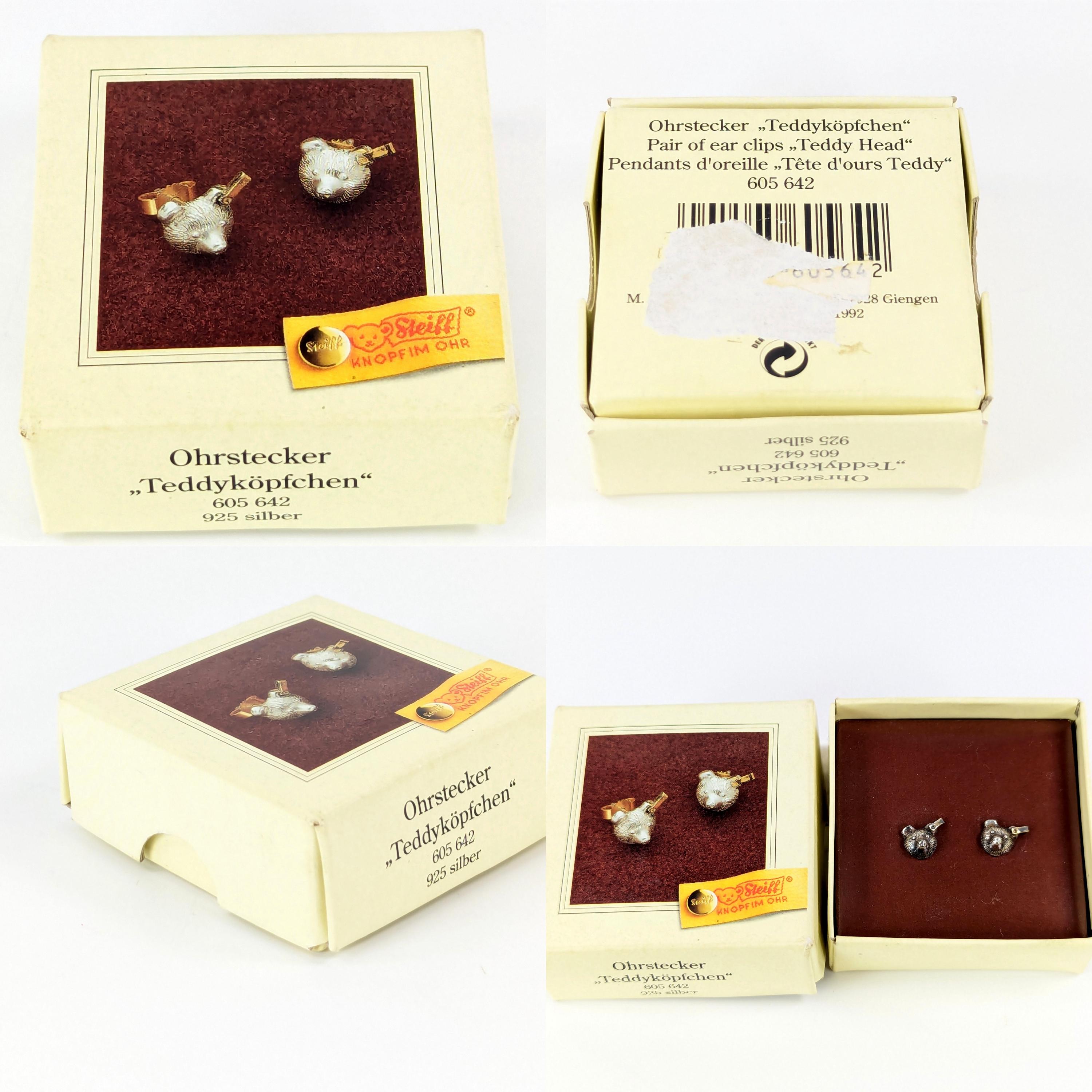 Steiff Teddy Bear Head Pair of 925 Sterling Silver Pierced