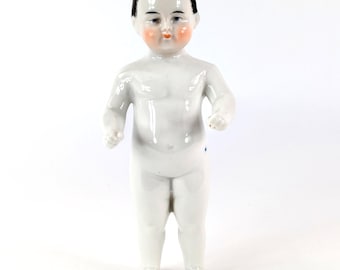 Antique Frozen Charlie 6 inches tall Black Haired China Doll white porcelain