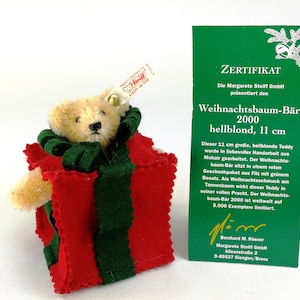 Steiff Vintage Christmas Ornament Teddy Bear all wrapped up with IDs 2000 produced