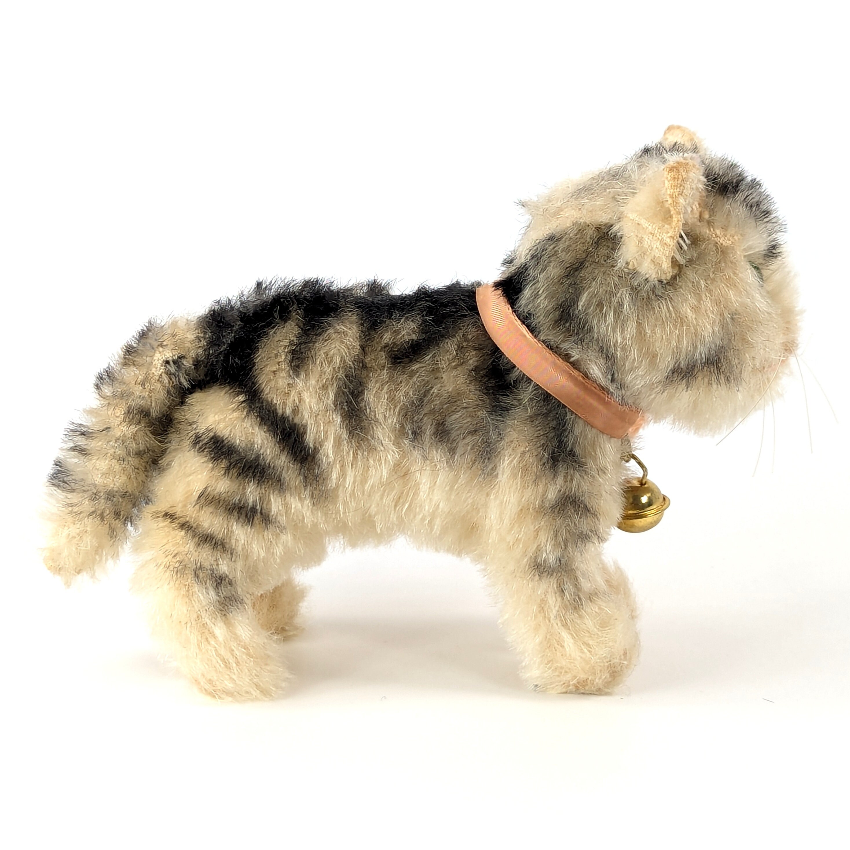 Steiff Cat Tabby With Ear Button and Original Bow Vintage 1953 to
