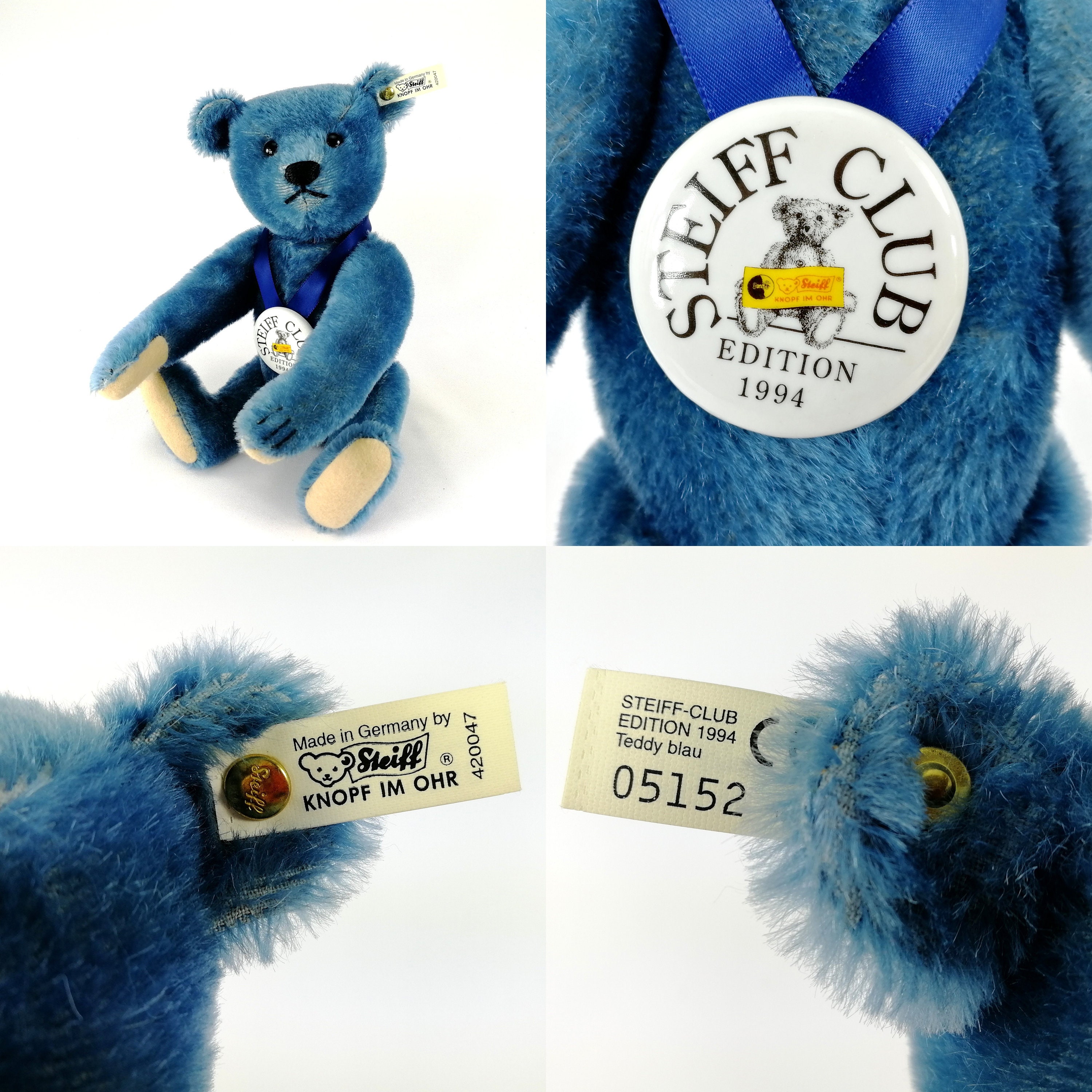 Blue Steiff Teddy Bear All Ids 14 Inches Club Edition 1994 - Etsy