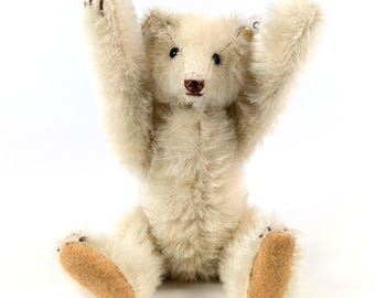STEIFFF 1909 WHITE TEDDY BEAR レプリカ 約33cm Steiff Press Button Teddy Bear 1909 White Mohair All Ids 7 Inches