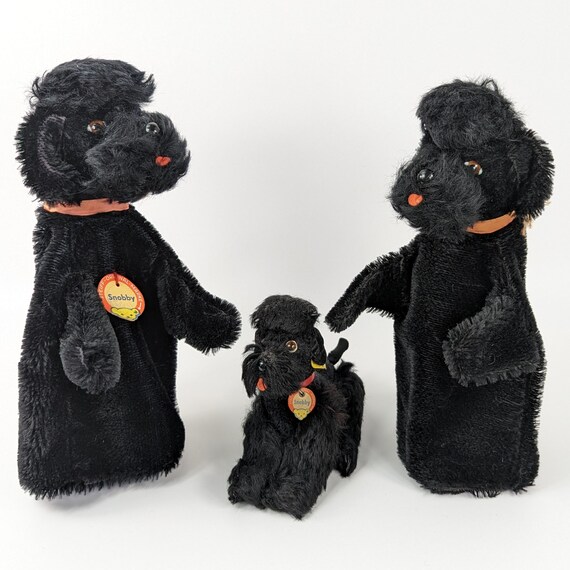 Steiff Black Poodle Hand Puppet With ID 1955 to 1965 Produced