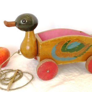 Toy wagon as a duck vintage 1950s wooden 13 inches long