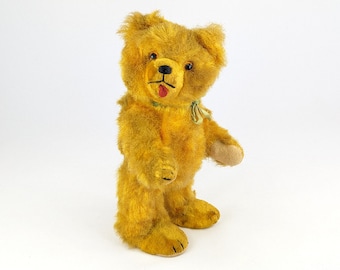 Teddy Bear 1950s German Vintage yellow silk plush 10 inches