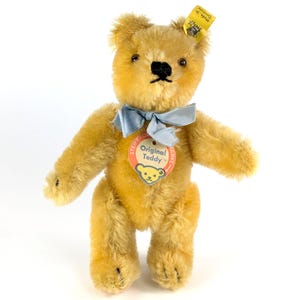 Ours en peluche Steiff original jaune toutes les cartes d'identité de 7 pouces vintage produit de 1959 à 1964