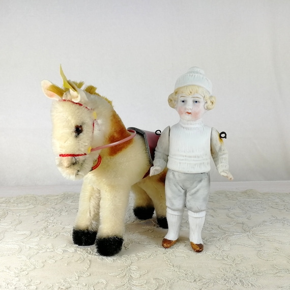 Antique All Bisque Doll Boy 6 Inches Tall Made by Hertwig Around