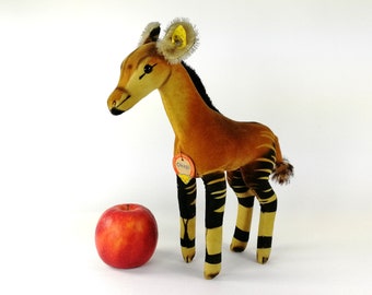 Steiff Okapi all IDs midi size 11 inches vintage 1965 to 1967 velvet animal