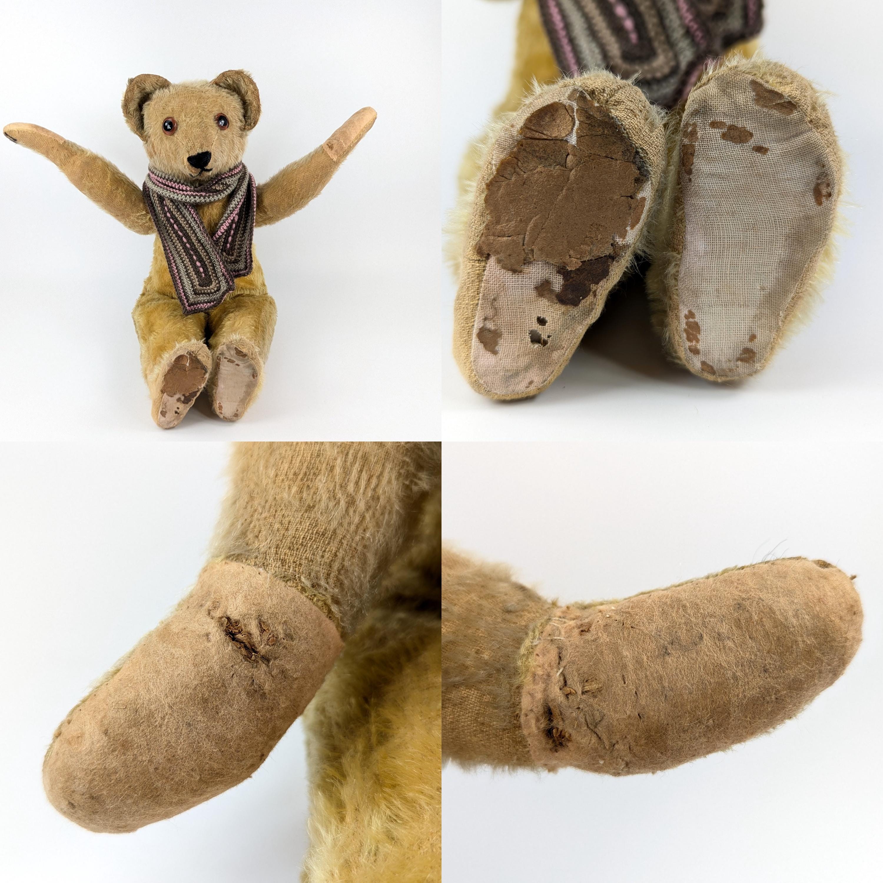 Ancien Ours En Peluche Années 1920, 31,5 Cm, Usure D'époque, Très Mignon