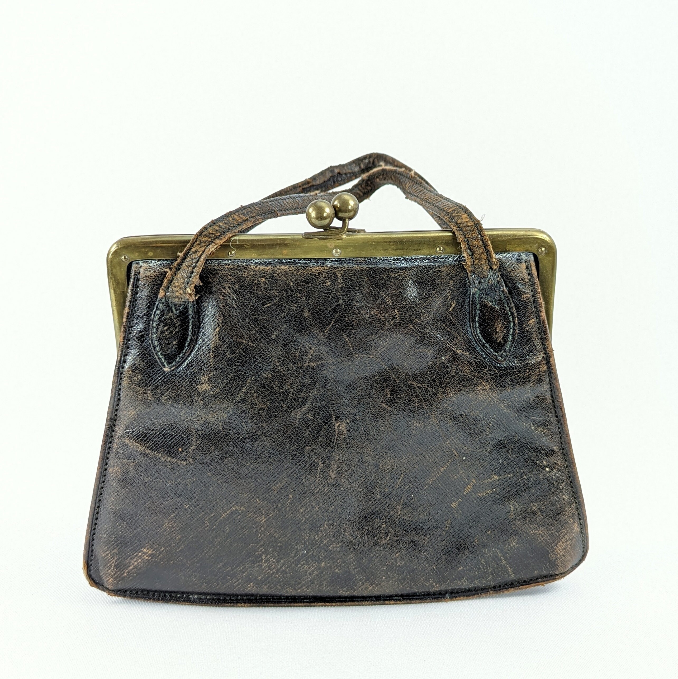 バッグ 19th Antique Purse Bag Antique Leather Handbag Purse 1910s to 1920s Small 8 by 6