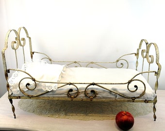 Large Antique Doll Cot Crib Bed White Metal 24 by 11 Inches With