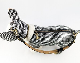 Fuzzy Nation Boston Terrier Purse Pug Dog Handbag Houndstooth 