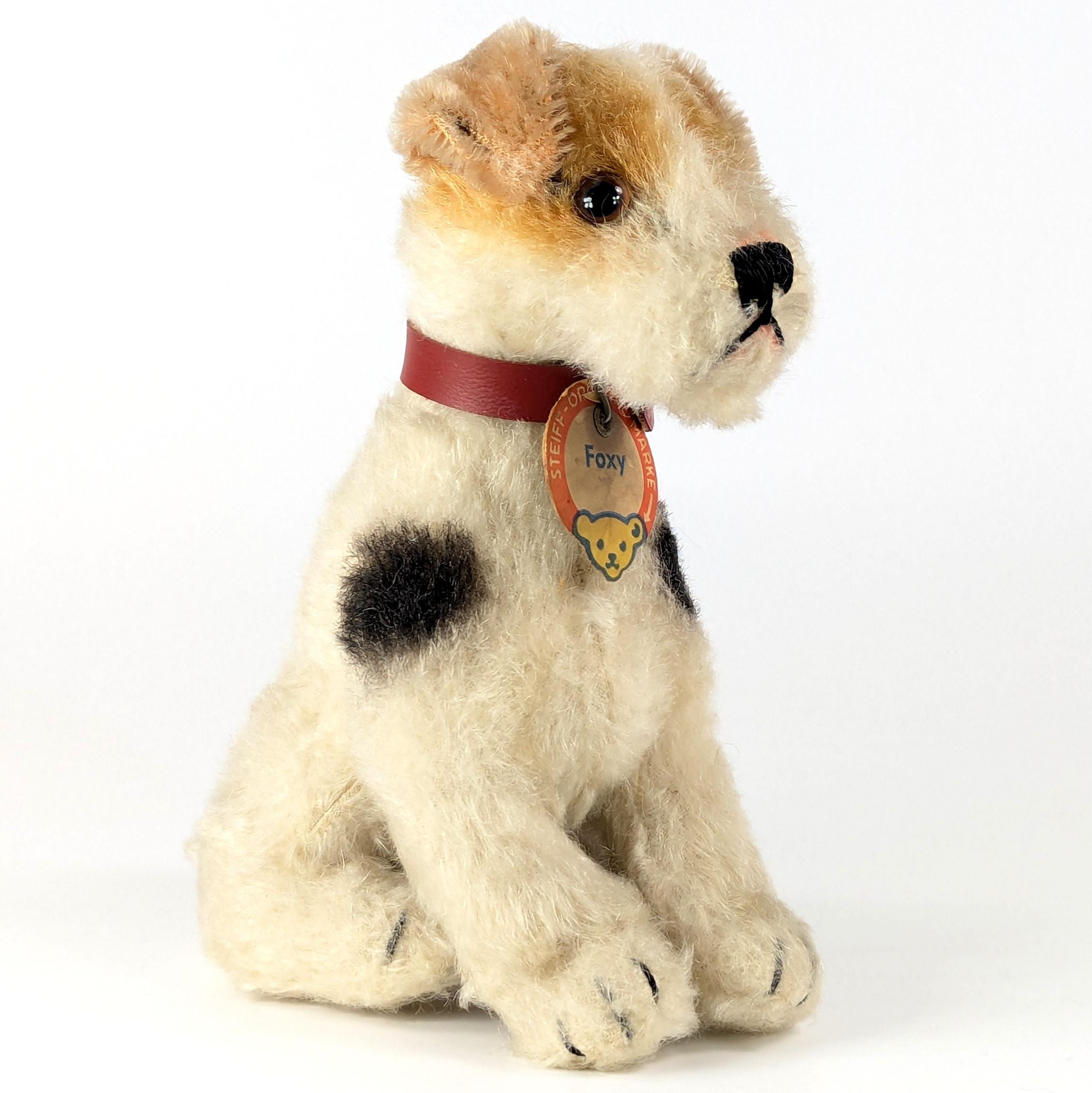 Steiff Sitting Foxterrier Dog With ID Largest 7 Inches Vintage