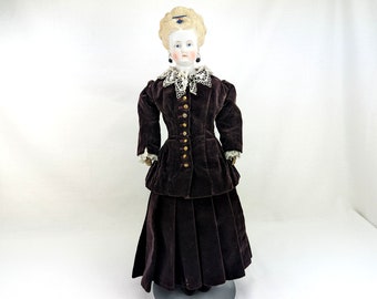 Antieke Parian Bisque Lady Doll 19 Century Duitsland 19 inch uitgebreide kapseloorbellen