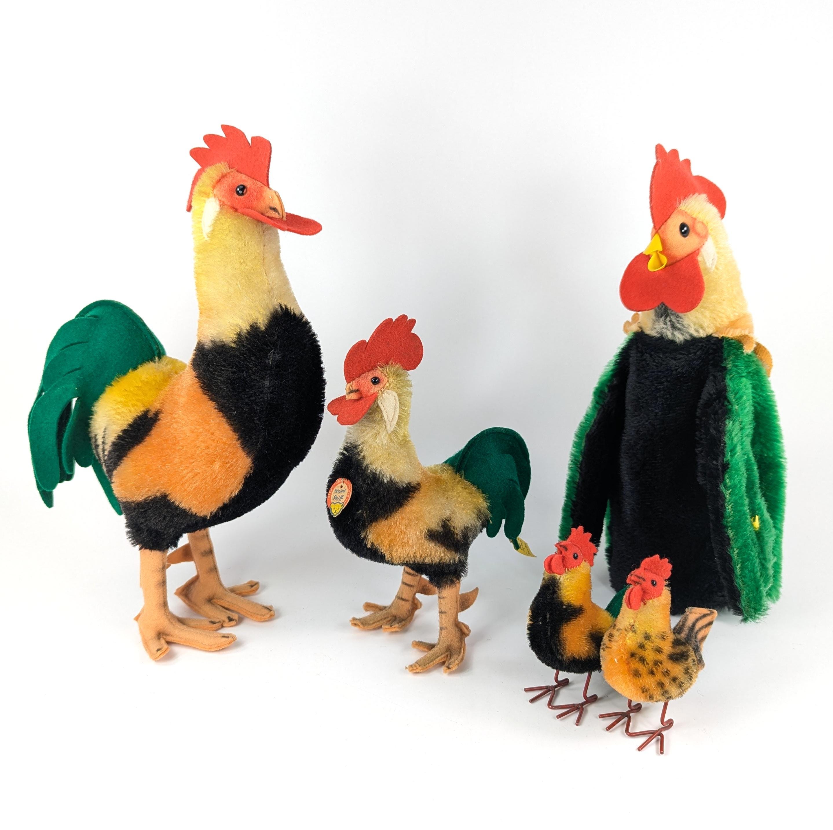 Steiff Hen and Rooster With Ids 4 Inches Birds Wire Legs Vintage