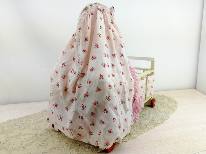 Vintage Doll Bed With Canopy on Wheels Flowery Original Etsy