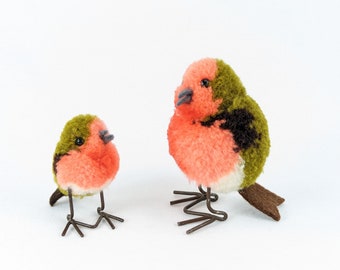 Steiff Paar wollen Robin PomPom-vogels met draadpoten vintage 1949 tot 1955