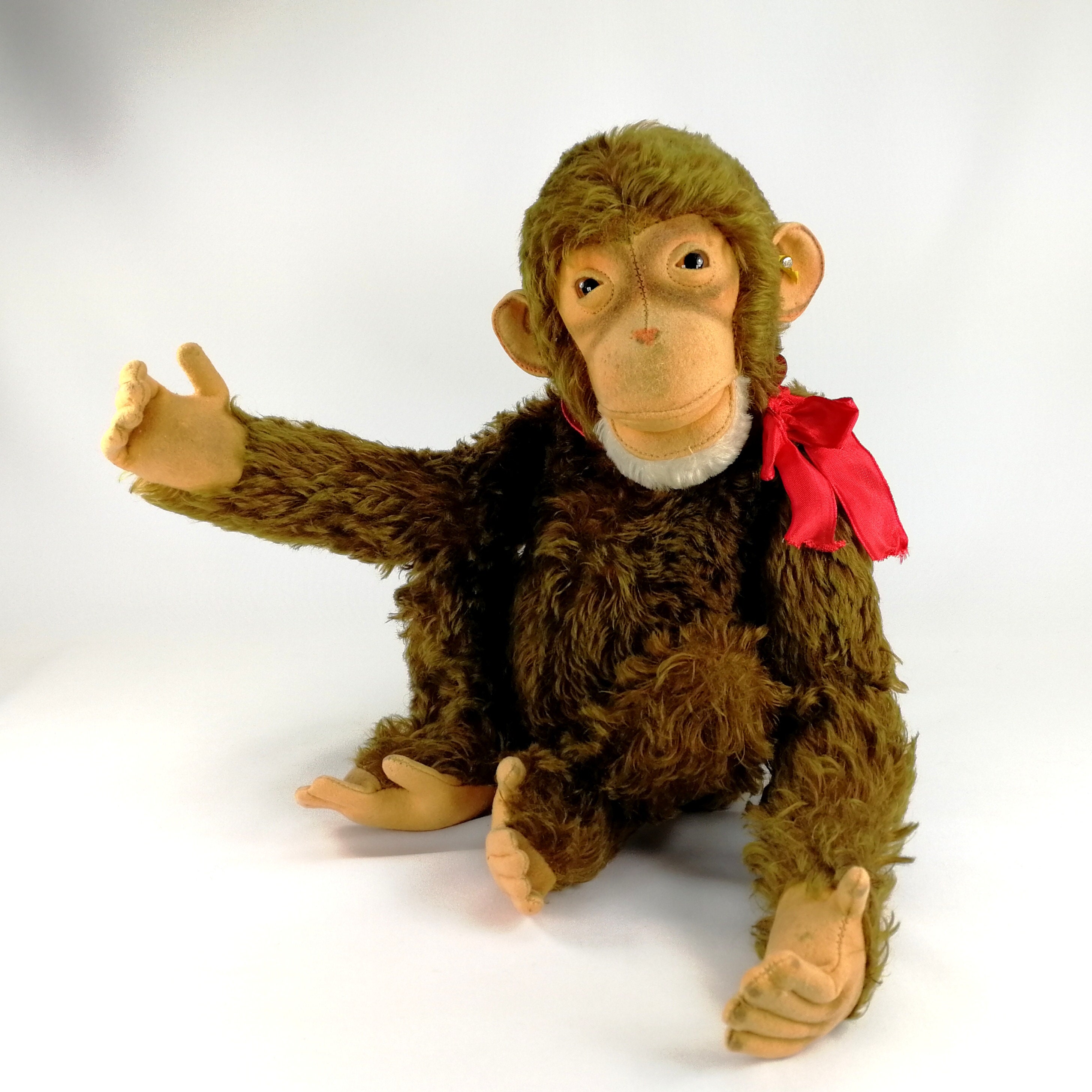Marionnette à main singe Steiff avec pièces d'identité vintage