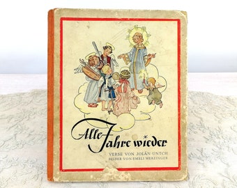 Vintage Christmas Childrens book 1950 with beautiful color illustrations and poems in German