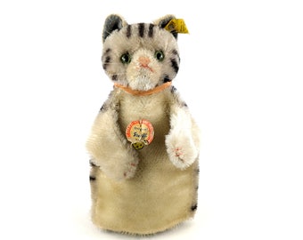 Steiff Cat Hand Puppet all IDs vintage tabby made 1965 to 1967