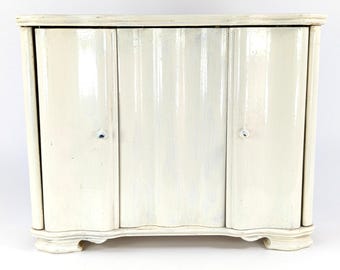 White Dollhouse Wardrobe Cabinet wooden Closet 10 by 8 inches vintage 1950s