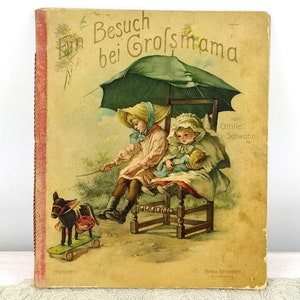 Antikes deutsches Kinderbuch mit wunderschönen 1890er Lithographien und kleiner Geschichte