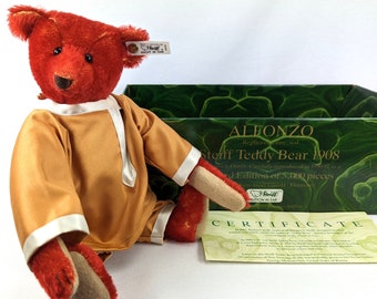 Steiff Alfonzo Teddy Bear 1908 Mint in Box 14 Inches Red Mohair