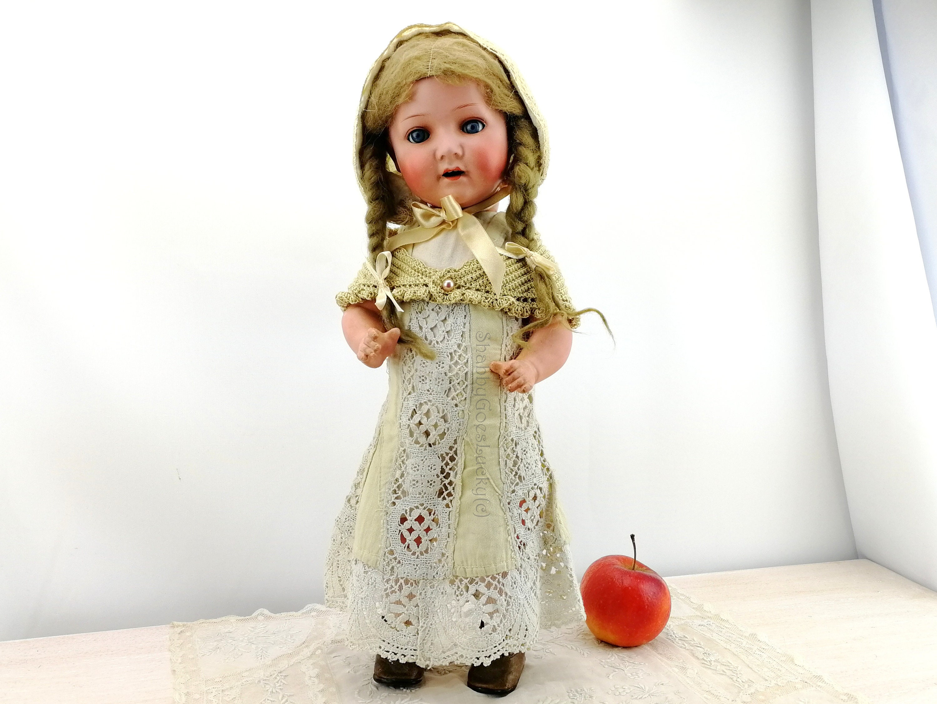 Antique French Bisque Doll Large Wonderfully Dressed 27 Tall Composition  and Wood Body