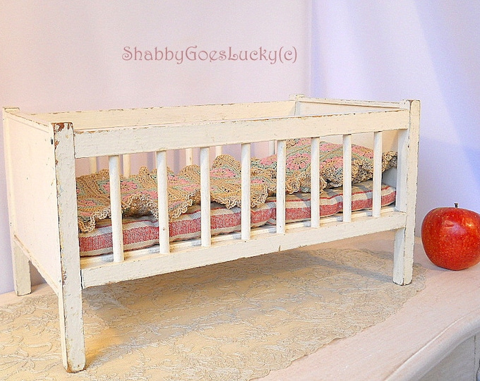 Wooden Doll Bed Vintage 1950s Shabby White Doll Crib Doll Cot Etsy