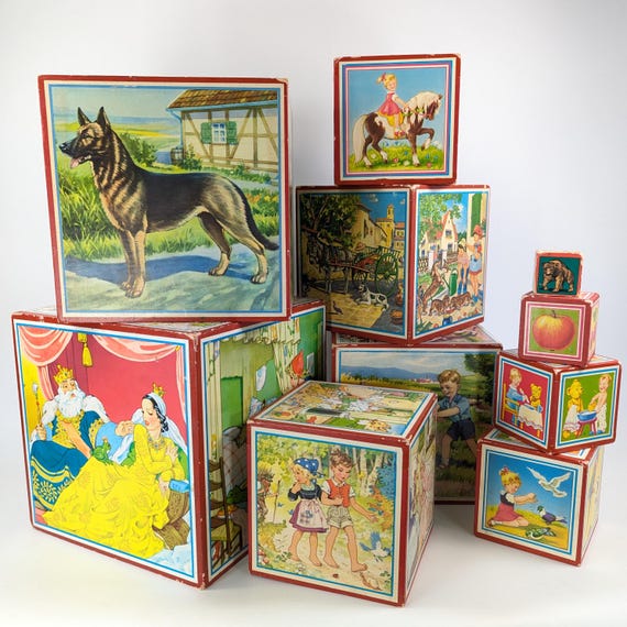Wooden Stacking Cubes Tower Toy Vintage Large 51 Inches Tall