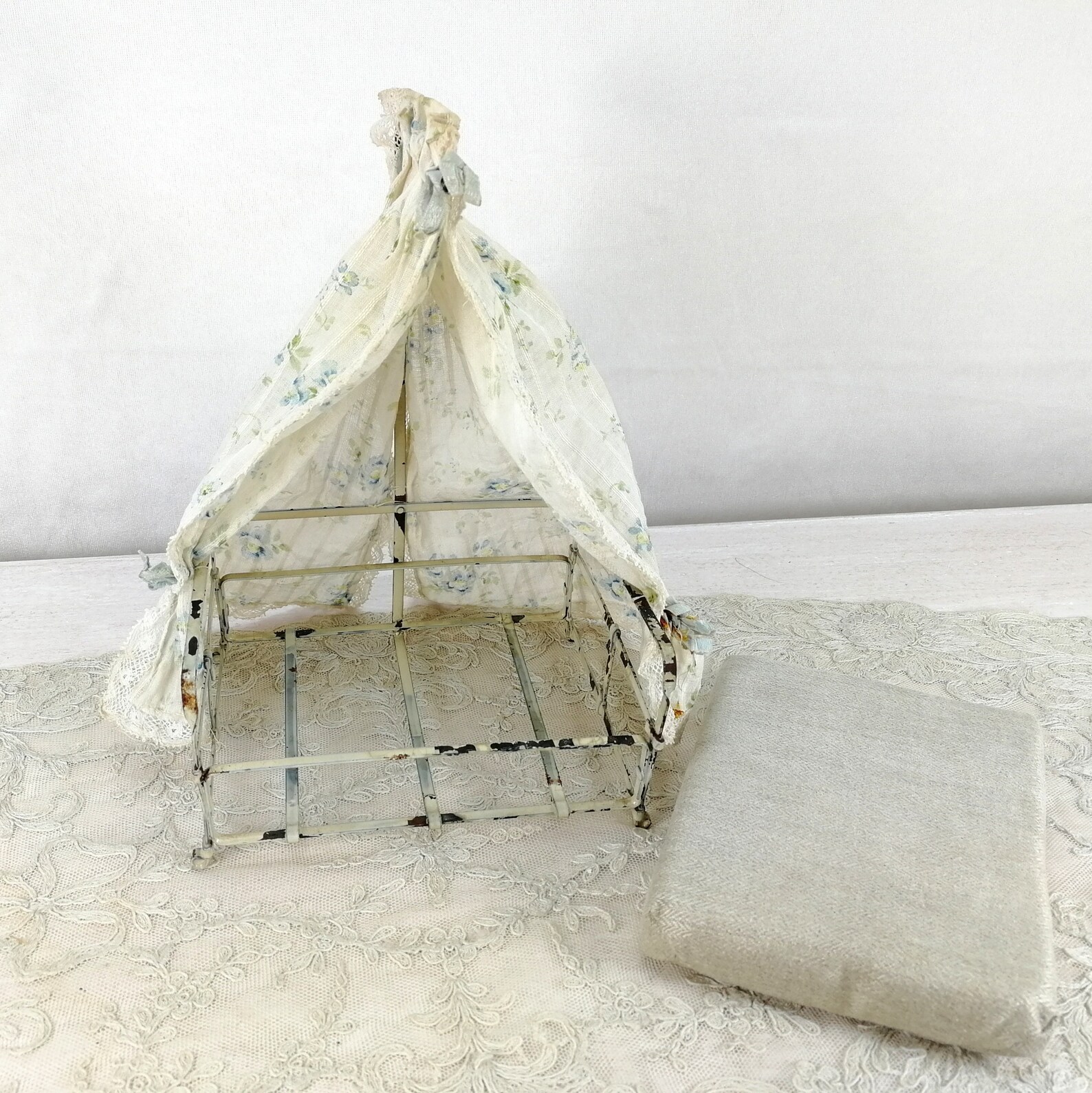 Antique Canopy Doll Bed Crib Cot Made of Metal With Mattress 5 Etsy