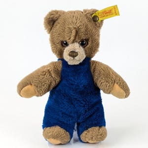 Steiff Bear Toldi with IDs 1980s vintage 8 inches Brown Blue
