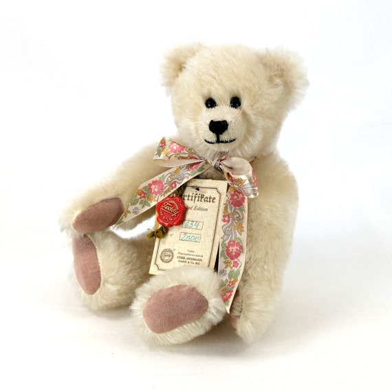 Hermann Teddy Bear White Mohair 8 Inches All Ids Vintage 1980s