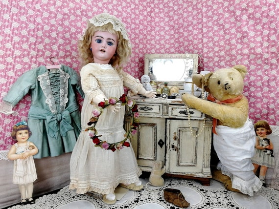 フランスアンティーク　ピンク　ブルー　ドール　コルセット　ミニ　ぬいぐるみ　べべ フランスアンティークピンクブルードールコルセットミニ