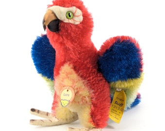 シュタイフ社製インコぬいぐるみ（緑・黄色、ドイツ製、ヴィンテージ
