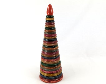 Wooden Stacking Toy Tower Colourfull 1930s German vintage