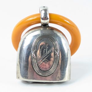 Silver Rattle Hallmarked 1930s Art Deco Vintage with Karlchen Name Engraving
