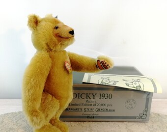 Steiff Dicky Bear 1930 All Ids Mint in Box 13 Inches Yellow