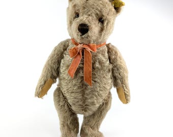 Large Steiff Teddy Bear With Red Bow Numbered 013898