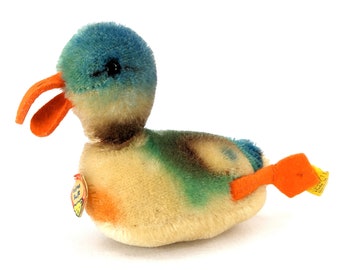 Steiff Kleurrijke Play Duck alle ID's klein 4 plus inch vintage 1968 tot 1977