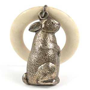 Bunny Rabbit Silver Rattle English antique collectible doll accessory around 1900